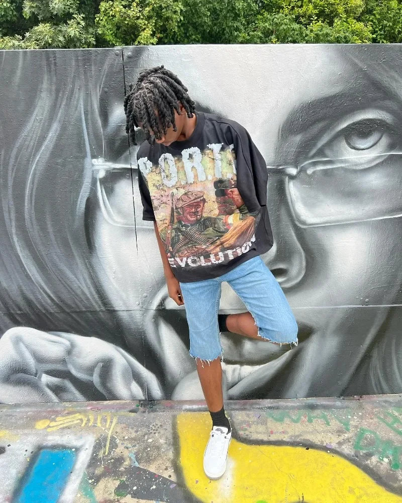 American fashion gothic punk letter pattern oversized T-shirt men's Y2K streetwear Harajuku loose round neck short sleeved shirt Street King Limited