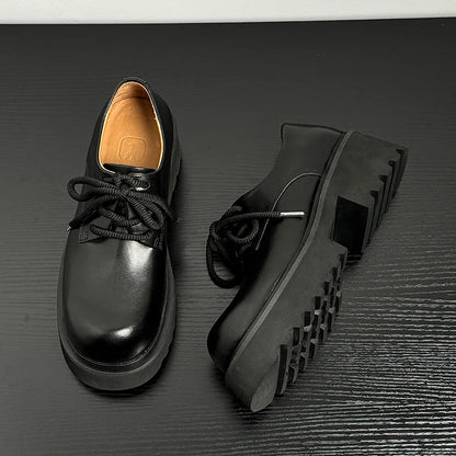 Men High Quality Genuine Leather Streetwear Fashion Casual Hip Hop Derby Shoes Cow Leather Rubber Foam Sole High Heels Shoes Street King Limited