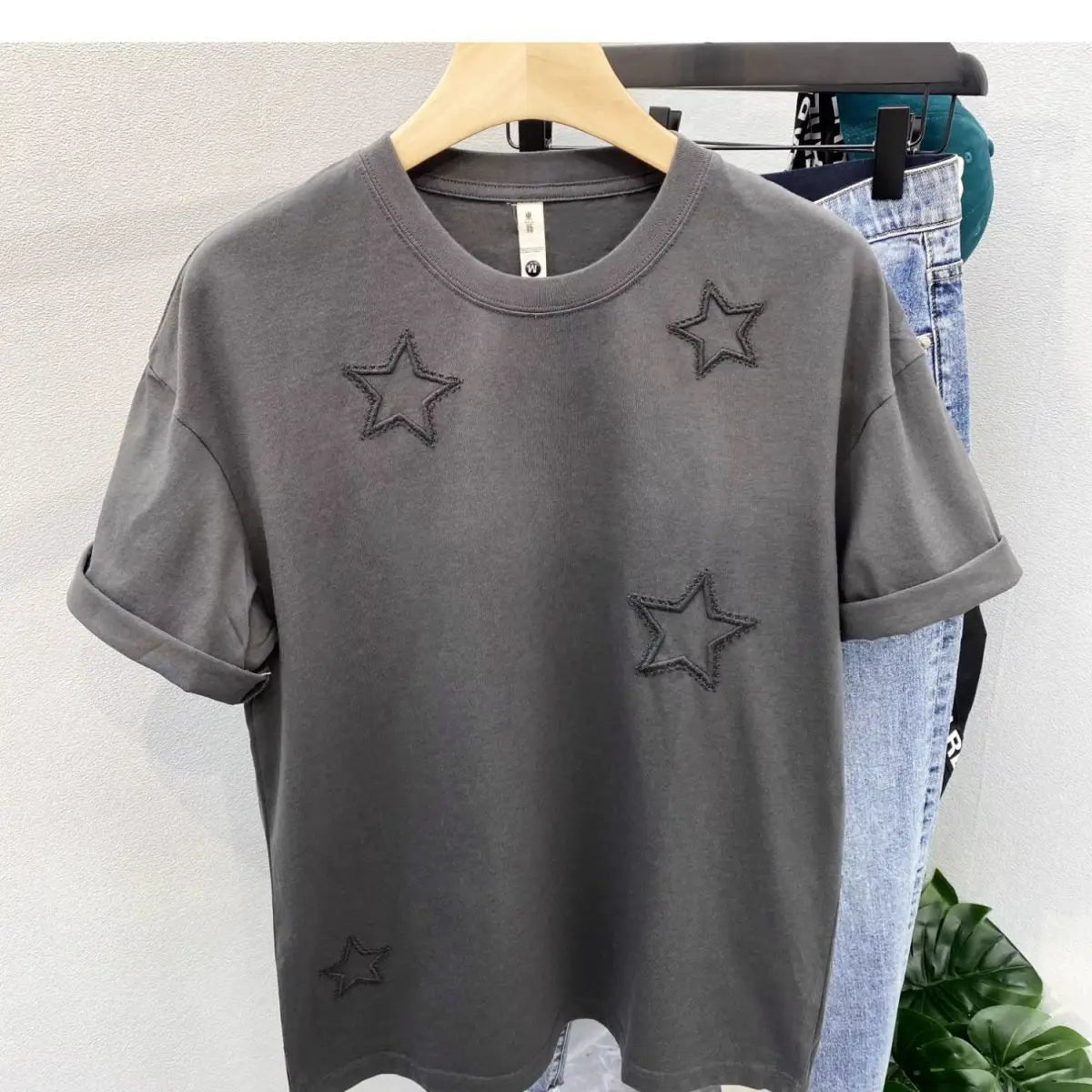 2024 American style men and women summer pentagram round neck short sleeved trendy couple loose retro casual T-shirt top y2k Street King Limited
