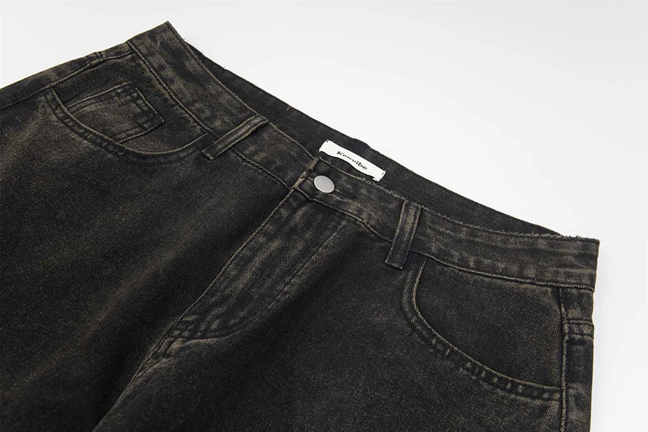 vintage black mens jeans patchwork hip hop baggy jeans man streetwear harajuku loose straight denim pants unique jeans style 4192
