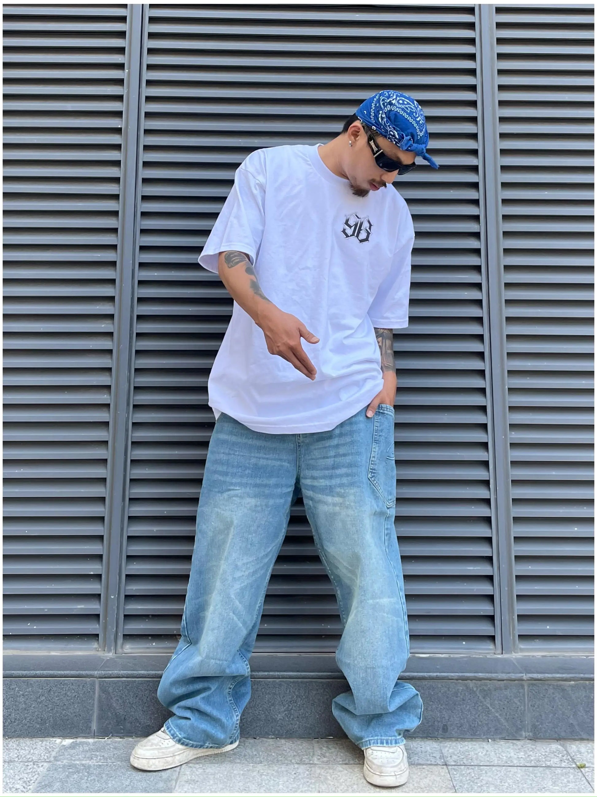 fashion loose streetwear denim jeans pants unisex casual side pocket wide legs jean trousers hip hop joggers mens baggy jeans unique joggers style 759