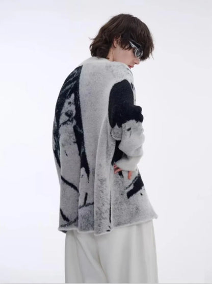 Color Blocked Gradient Cardigan Mens Imitation Mink Fur Jacquard Trend Couple Knitted Jacket Zipper High Street Sweater Coats Street King Limited
