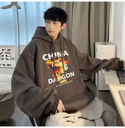 2024 New China Dragon Graphic Hoodies Men Hip Hop Streetwear Hoodie Sweatshirt Harajuku Fleece Printed Pullover Hoody Clothes Street King Limited