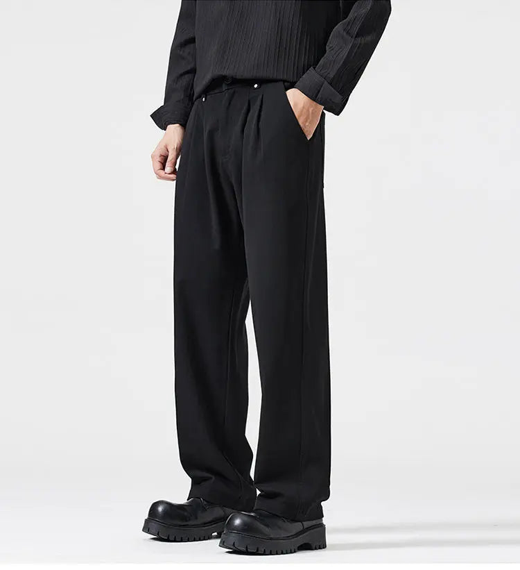 mens trend streetwear fashion loose casual plus size straight wide leg suit pant office man commute work pants trousers unique default style 2081