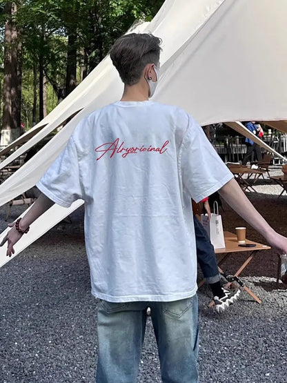 Summer Korean Boys Retro Short-sleeved T-shirt American Personality Street Y2K Hip-hop 2024 White Loose Niche Half-sleeved Top Street King Limited