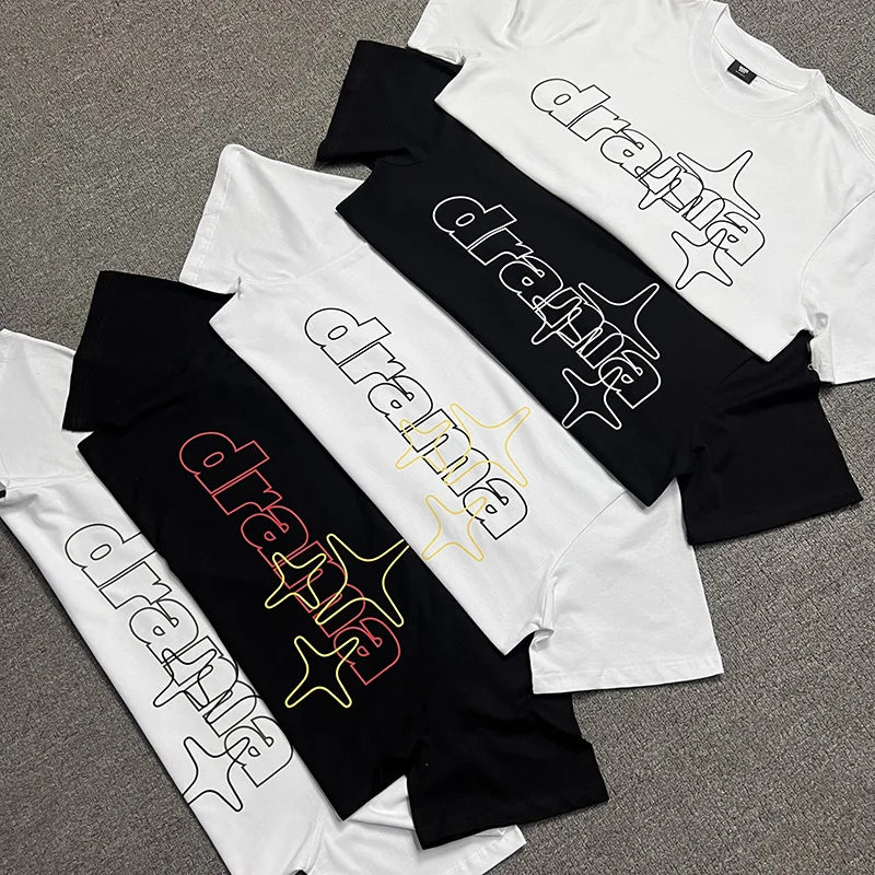 2024ss Drama Call T-shirt Men Women 1:1 High Quality Stars Letter Print Fashion Street Lovers Casual Tops Tee Street King Limited