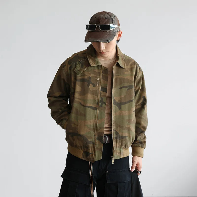 camouflage cargo motorcycle jacket men streetwear hip hop fashion retro loose casual short bomber jacket girl boyfriend coat unique cargo style 705