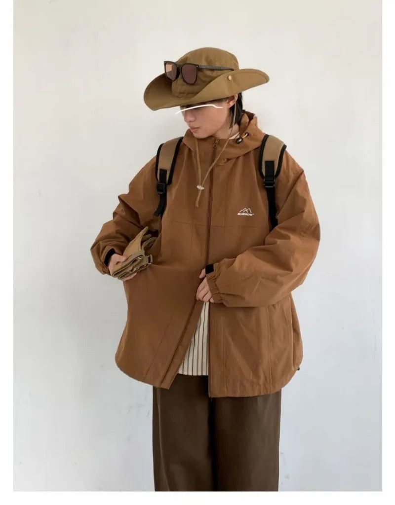 outdoor sports charging jacket mens 2024 spring japanese casual waterproof hooded trench coat multi pocket hiking windbreaker unique default style 2417