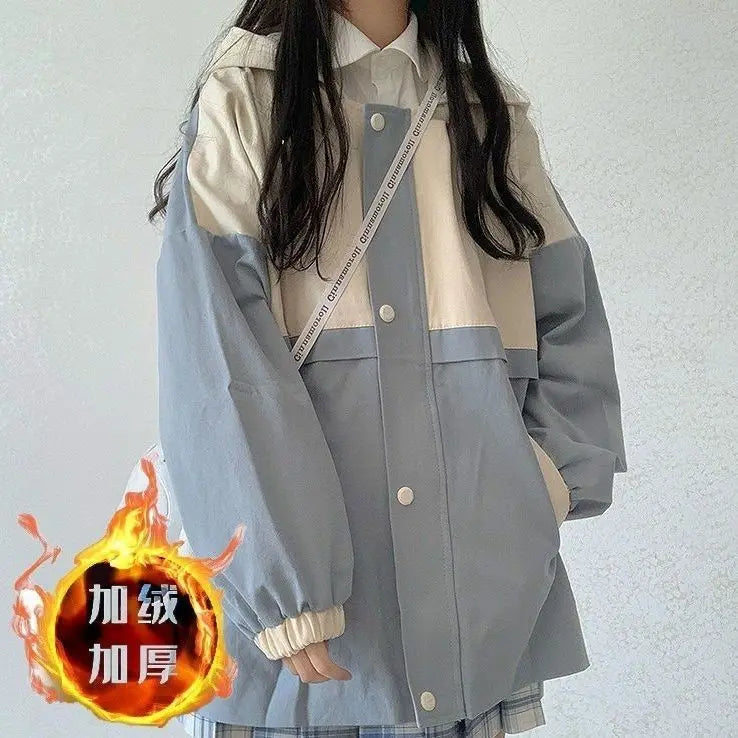 s 3xl basic jackets women patchwork design all match preppy style casual outerwear with hat daily harajuku streetwear clothing unique default style 4636