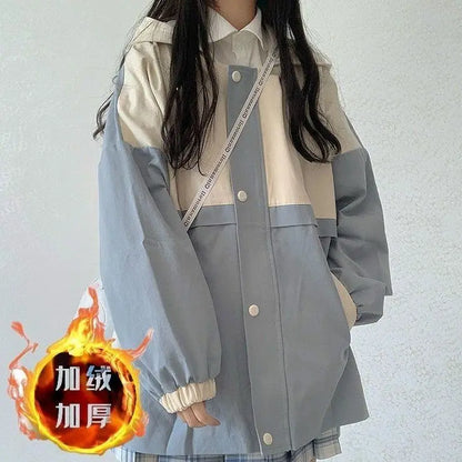 s 3xl basic jackets women patchwork design all match preppy style casual outerwear with hat daily harajuku streetwear clothing unique default style 4636