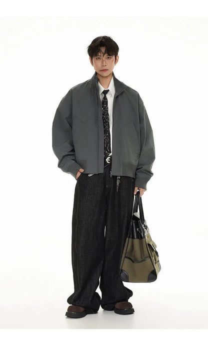 short design stand collar bomber jacket men korean streetwear fashion loose casual vintage bomber jacket coat cityboy outerwear unique shorts style 516