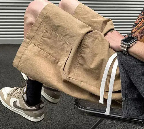 Korean Khaki Cargo Shorts for Men and Women in Summer Y2K Japanese Retro Casual Wide-leg Harajuku Trendy Sports Shorts Street King Limited