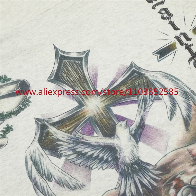 2024s Vintage Hoodie Sweatshirt Autumn/Winter High Street High Quality Cartoon Cross White Pigeon Print Oversize Tops Casual Street King Limited