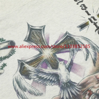 2024s Vintage Hoodie Sweatshirt Autumn/Winter High Street High Quality Cartoon Cross White Pigeon Print Oversize Tops Casual Street King Limited