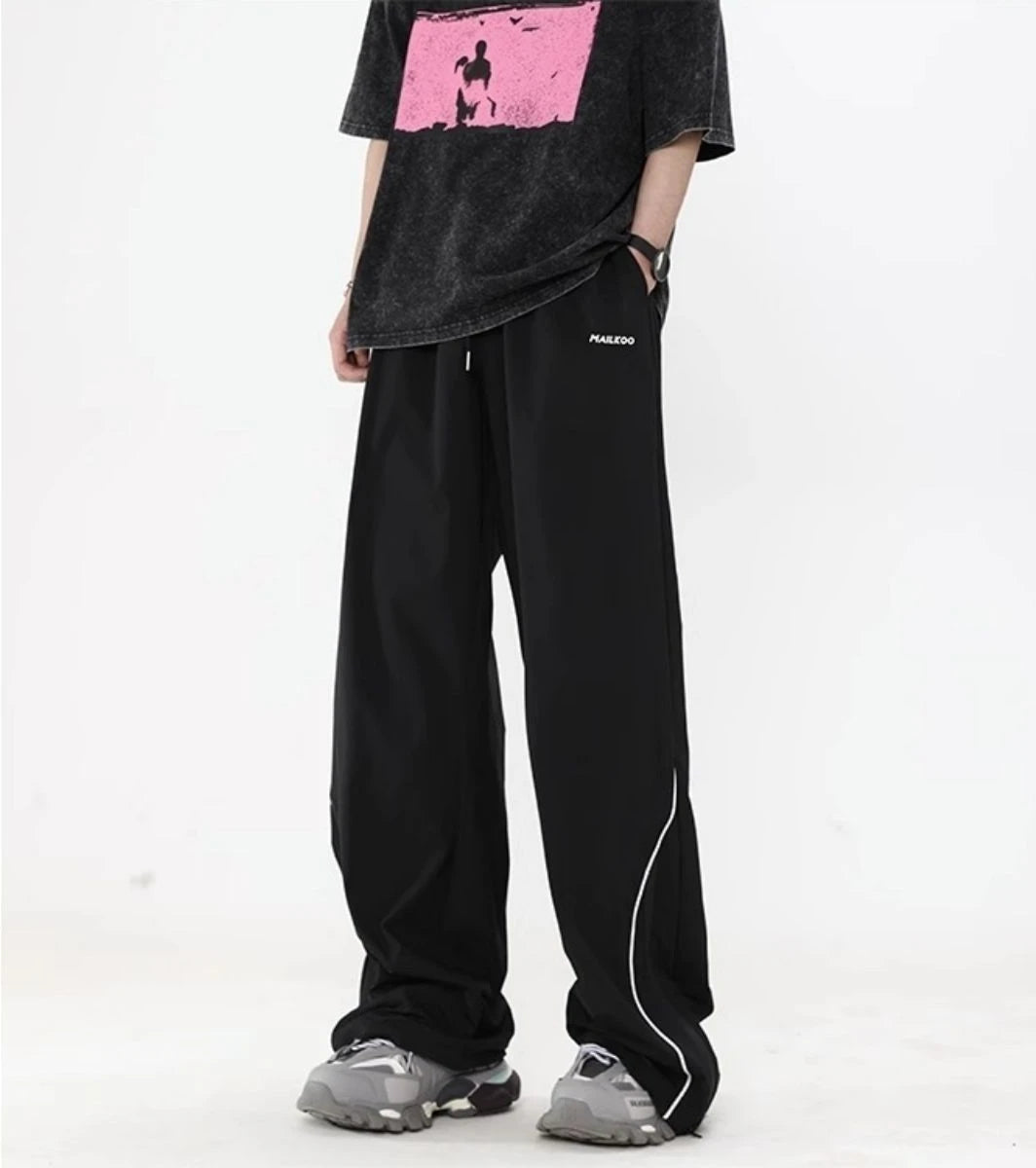 Spring autumn Korean windbreak loose sports pants men fashion street Y2K couple personality retro wide leg straight leg pants Street King Limited