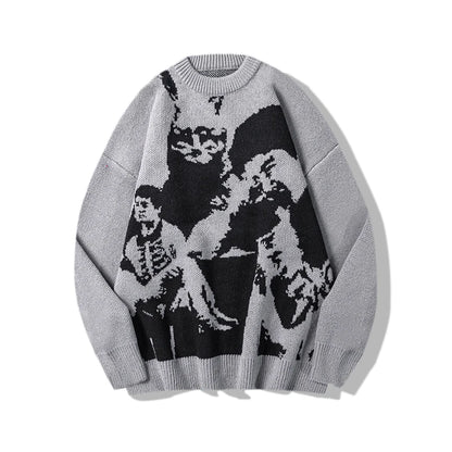 Hip Hop Punk Knitted Oversized Sweater Mens Autumn Winter O-neck Long Sleeve Pullover Streetwear Unisex Loose Sweaters Clothing Street King Limited