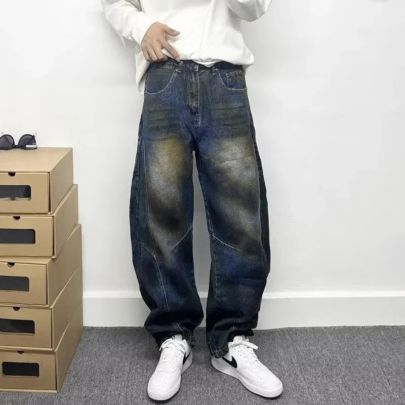 autumn hip hop graffiti painted baggy jeans mens y2l streetwear wide leg denim pants punk fashion distressed gradient jean vintage washed jeans