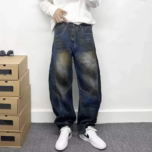 autumn hip hop graffiti painted baggy jeans mens y2l streetwear wide leg denim pants punk fashion distressed gradient jean vintage washed jeans