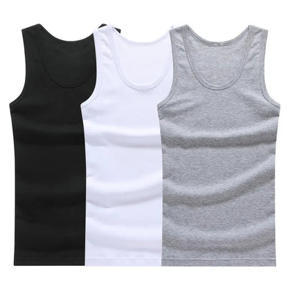 Hot Sale 3pcs / 100% Cotton Mens Sleeveless Tank Top Solid Muscle Vest Undershirts O-neck Gymclothing Tees Whorl Tops Street King Limited
