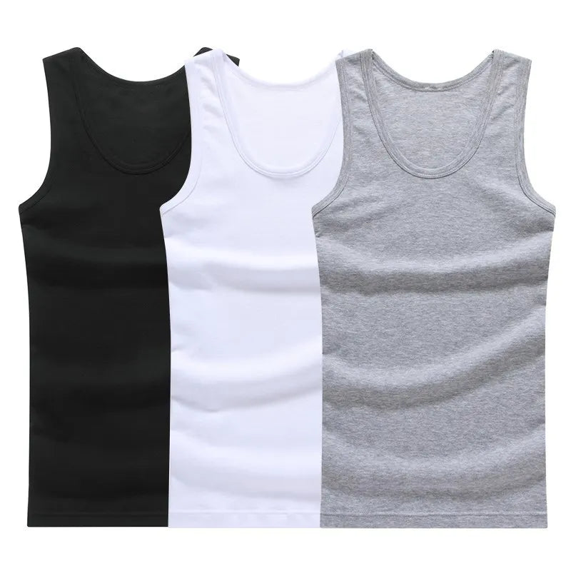 Hot Sale 3pcs / 100% Cotton Mens Sleeveless Tank Top Solid Muscle Vest Undershirts O-neck Gymclothing Tees Whorl Tops Street King Limited