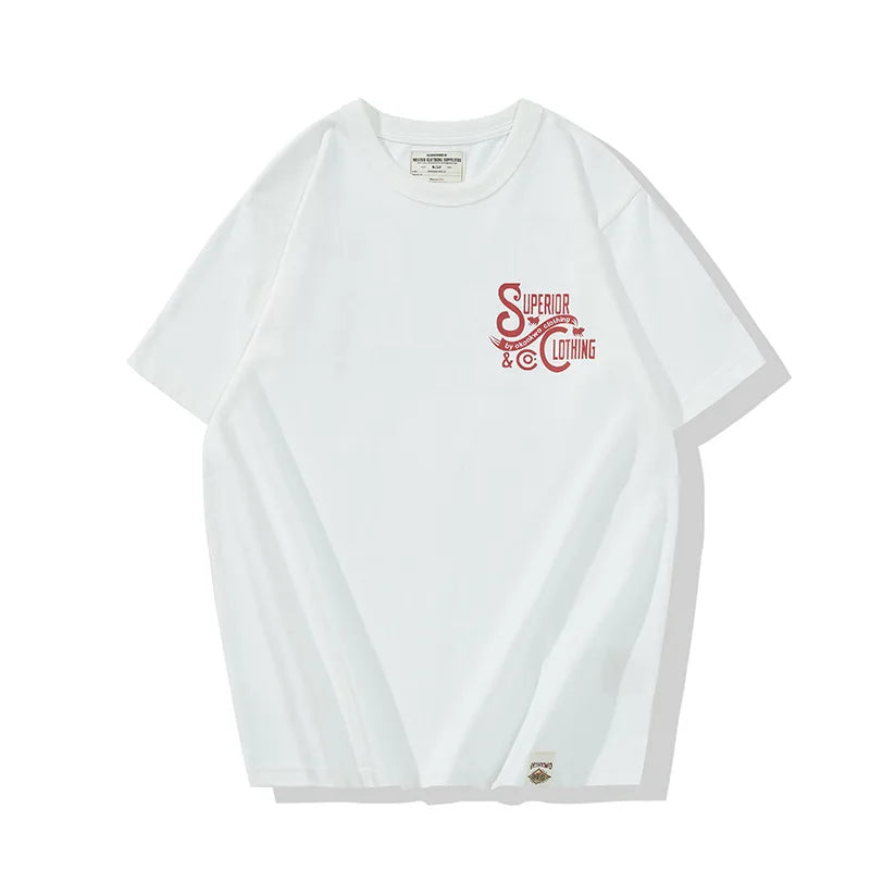 Vintage Amekaji Letter Printed T-shirt Men 2022 Spring Summer New Round Neck Short Sleeve Motorcycle T Shirt Cotton Tees Street King Limited