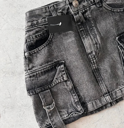 Harajuku Vintage Gothic Y2K New Fashion Skirt Women Sexy Hot Girl High Waist Slim Mini Skirt Multi Pocket Denim Skirt StreetWear Street King Limited
