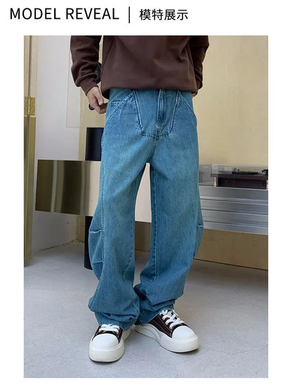 cityboy splice fashion brand jeans men streetwear hip hop vibe loose casual straight washed denim baggy jeans pant man trousers unique jeans style 2545