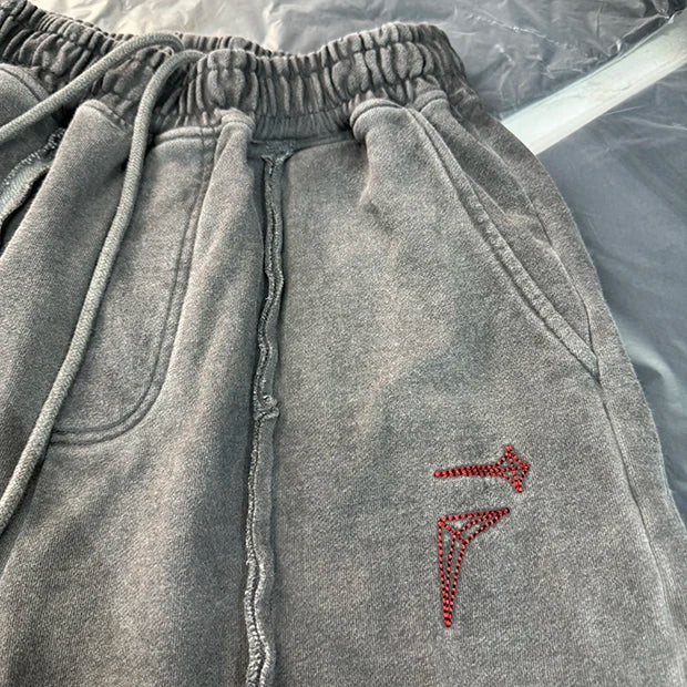 New 2024 Novelty High THUG CLUB Old Washed Rhine Stone Heavy Skateboard Street Cotton Casual Shorts Kanye Hip-hop Parkour #U46 Street King Limited