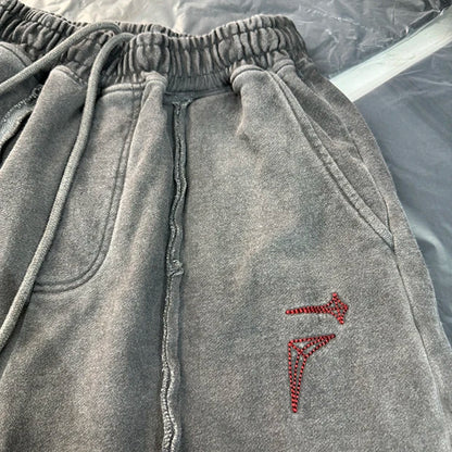 New 2024 Novelty High THUG CLUB Old Washed Rhine Stone Heavy Skateboard Street Cotton Casual Shorts Kanye Hip-hop Parkour #U46 Street King Limited