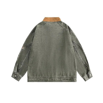 motorcycle hip hop mens cowboy jackets autumn 2024 embroidered washed trend denim coats stand collar color blocking outwear unique jeans style 2771