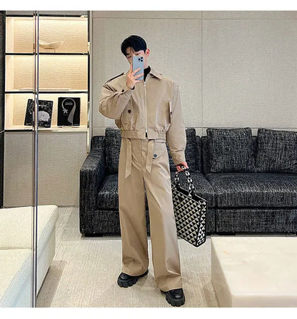 men 2 pieces sets quilted short cargo jacket pant autumn winter korean streetwear casual thicken bomber coat trousers suits unique cargo style 2640