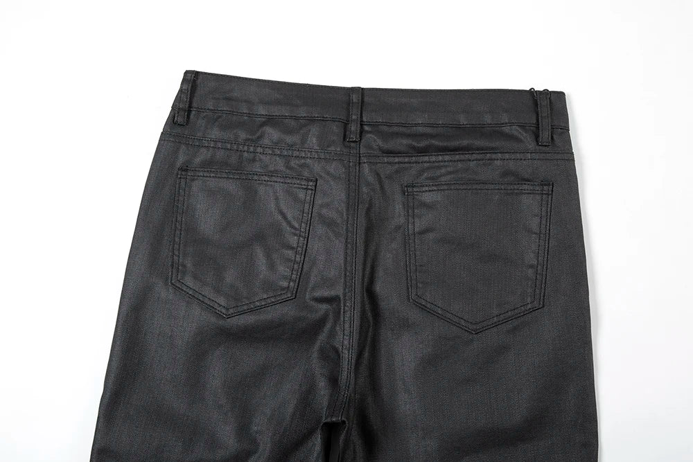 Y2k Front Pocket Wax Pu Leather Pants for Men Straight Slim Casual Overall Ropa Hombre High Street Loose Cargos Oversized Street King Limited