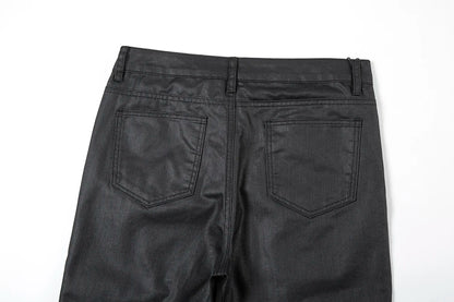 Y2k Front Pocket Wax Pu Leather Pants for Men Straight Slim Casual Overall Ropa Hombre High Street Loose Cargos Oversized Street King Limited