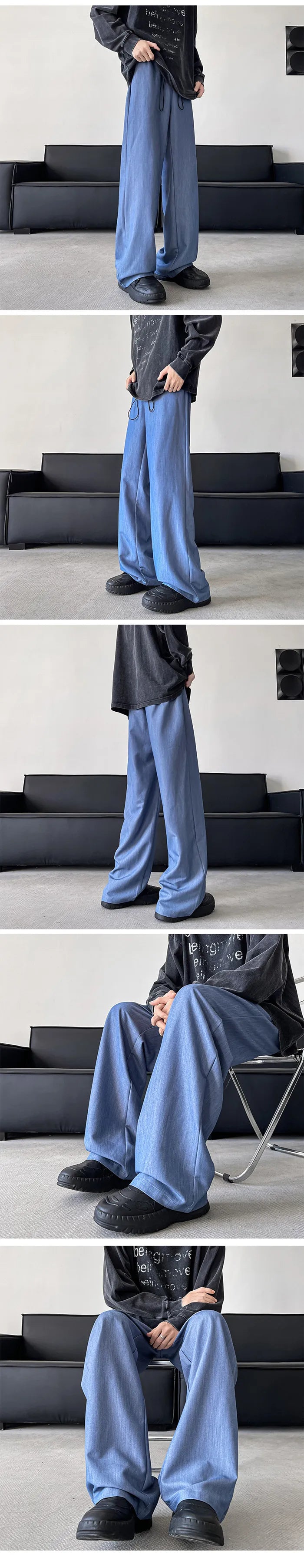 blue gray black elastic waist suit pants men fashion society pants korean loose straight casual pants mens office trousers unique default style 1131