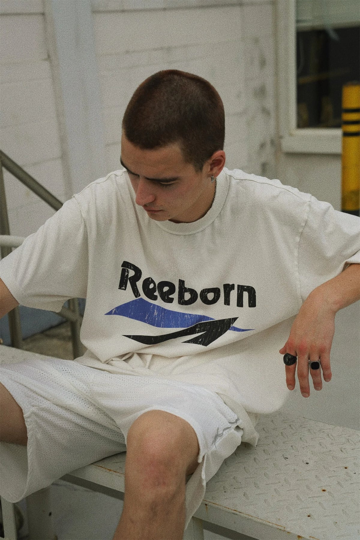 2024 New FP Vintage Retro Letter Reeborn Printing High-Street Distressed Casual Tops T-Shirt Street King Limited