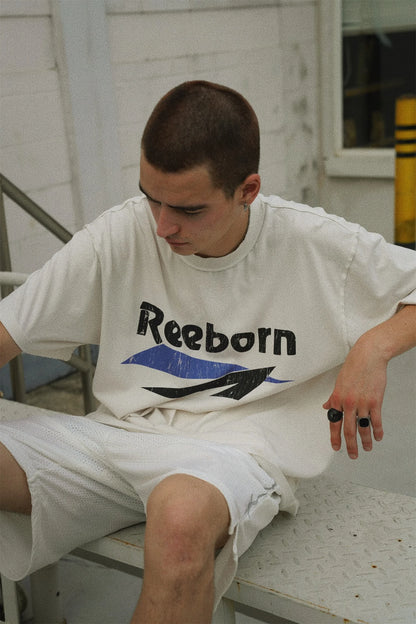 2024 New FP Vintage Retro Letter Reeborn Printing High-Street Distressed Casual Tops T-Shirt Street King Limited