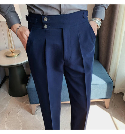 2024 High Quality Business Casual Draped High-waist Trousers Men Solid Color Formal Pants Male Formal Office Social Suit Pants Street King Limited