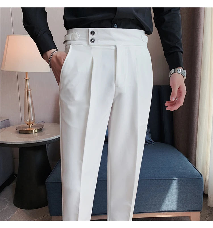 2024 High Quality Business Casual Draped High-waist Trousers Men Solid Color Formal Pants Male Formal Office Social Suit Pants Street King Limited