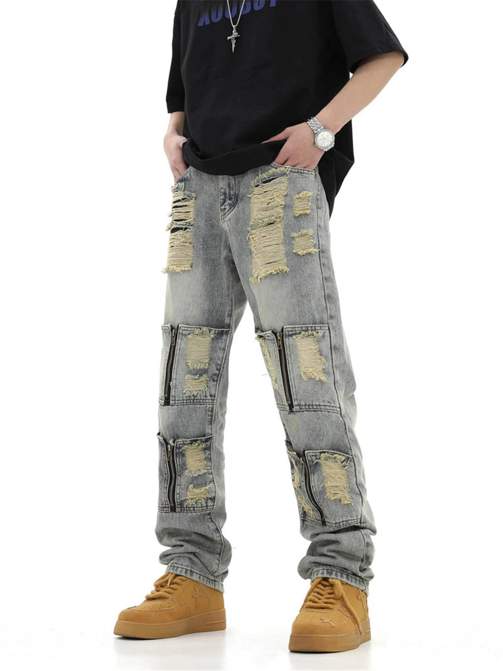 2024 ripped jeans high street straight trousers destroyed hole baggy denim pants vintage retro hip hop 1 unique jeans style 4494