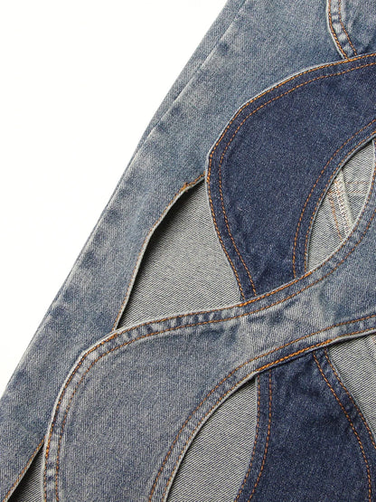 womens hollow jeans spring trend personality high waist zipper casual wide leg pants fashion casual clothing y2k pants jeans ripped baggy denim