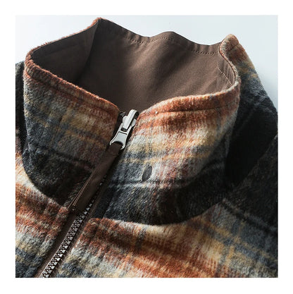 double side wearable coach jacket men streetwear fashion cleanfit splice plaid loose casual outdoor cargo jacket boyfriend coat unique cargo style 821