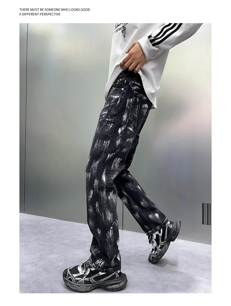 2024 y2k fashion streetwear wide leg denim pants men loose straight jeans high street spring autumn graffiti baggy trousers unique jeans style 950