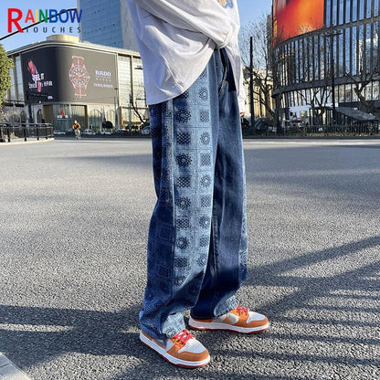rainbowtouches bandana paisley pants mens high street color matching full print straight hip hop retro legged casual pant unisex minimalist street pants