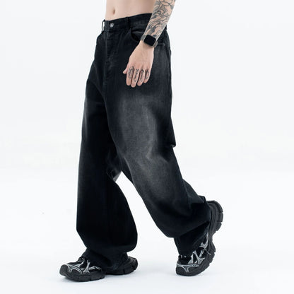 24Spring wash black ash straight tube baggy jeans Street King Limited