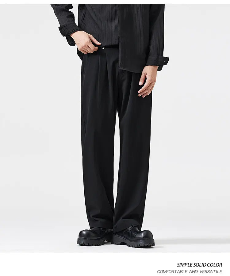 mens trend streetwear fashion loose casual plus size straight wide leg suit pant office man commute work pants trousers unique default style 2078