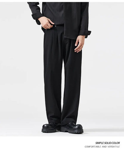 mens trend streetwear fashion loose casual plus size straight wide leg suit pant office man commute work pants trousers unique default style 2078