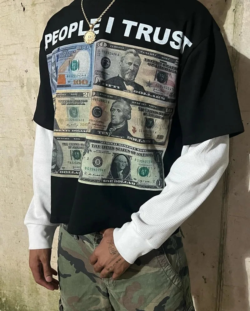 Street Harajuku vintage clothing printed patchwork long sleeve hoodie T-shirt men Y2k new hip hop fashion trend couple loose top Street King Limited