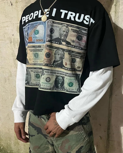 Street Harajuku vintage clothing printed patchwork long sleeve hoodie T-shirt men Y2k new hip hop fashion trend couple loose top Street King Limited