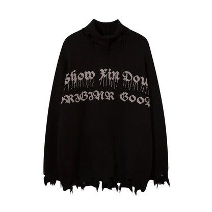 Half High Collar Goth Women Men Sweaters Oversized Long Sleeve Knitted Pullovers Y2k Men Ripped Sweater Harajuku Streetwear Tops Street King Limited