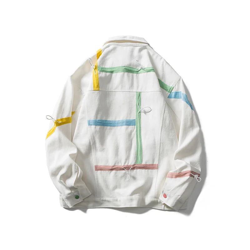 2023 autumn varsity jackets men hip hop streetwear striped drawstring design college jacket coat unisex clothing menswear bottoms